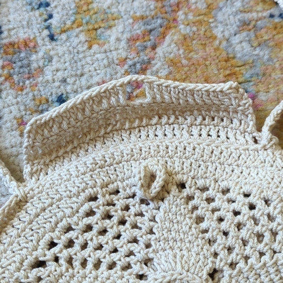Handmade Bohemian Floral Woven Crochet Tassel Trim Circle Crossbody Bag Cream S - Picture 6 of 10